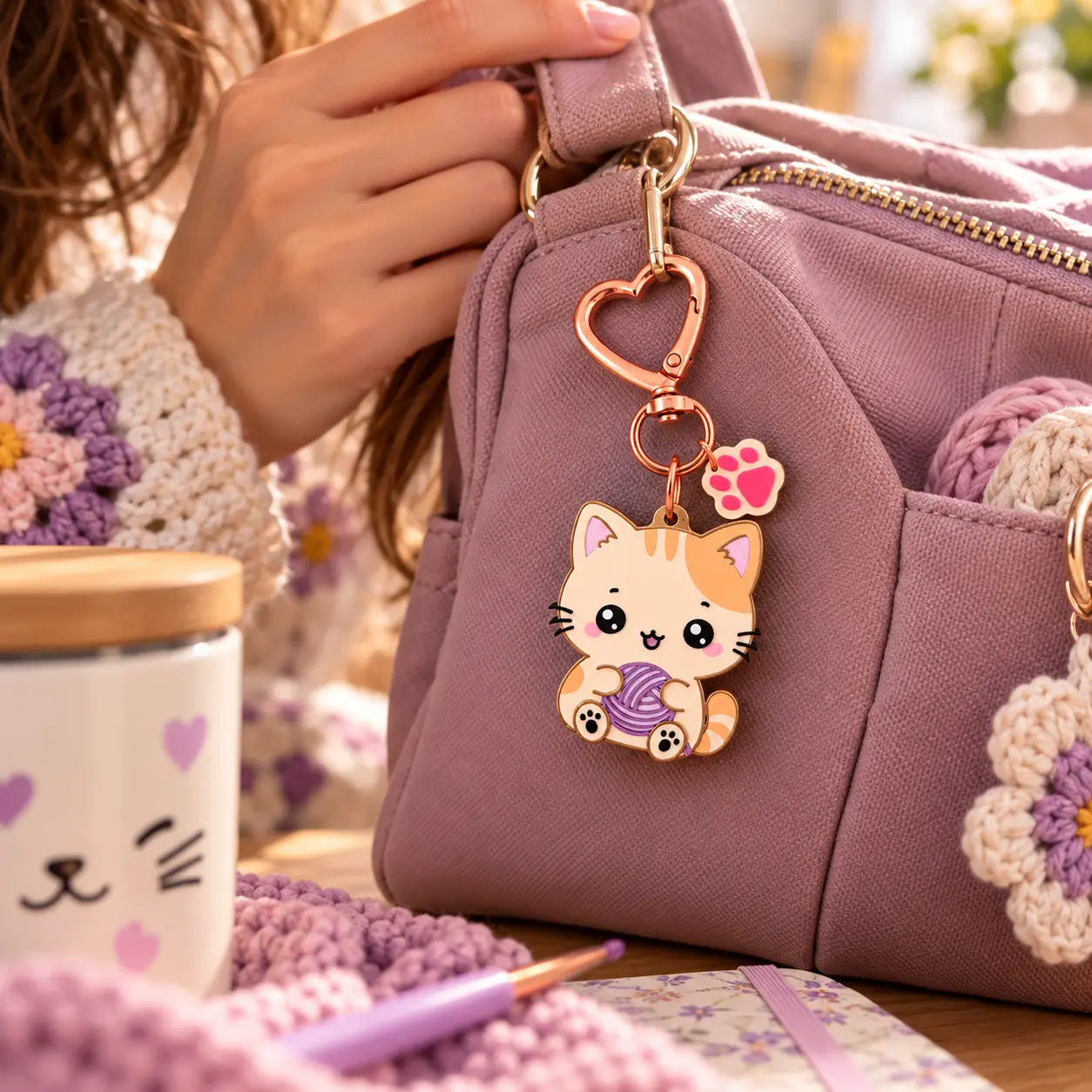 Meow & Knit Kitten Keyring - Image 2